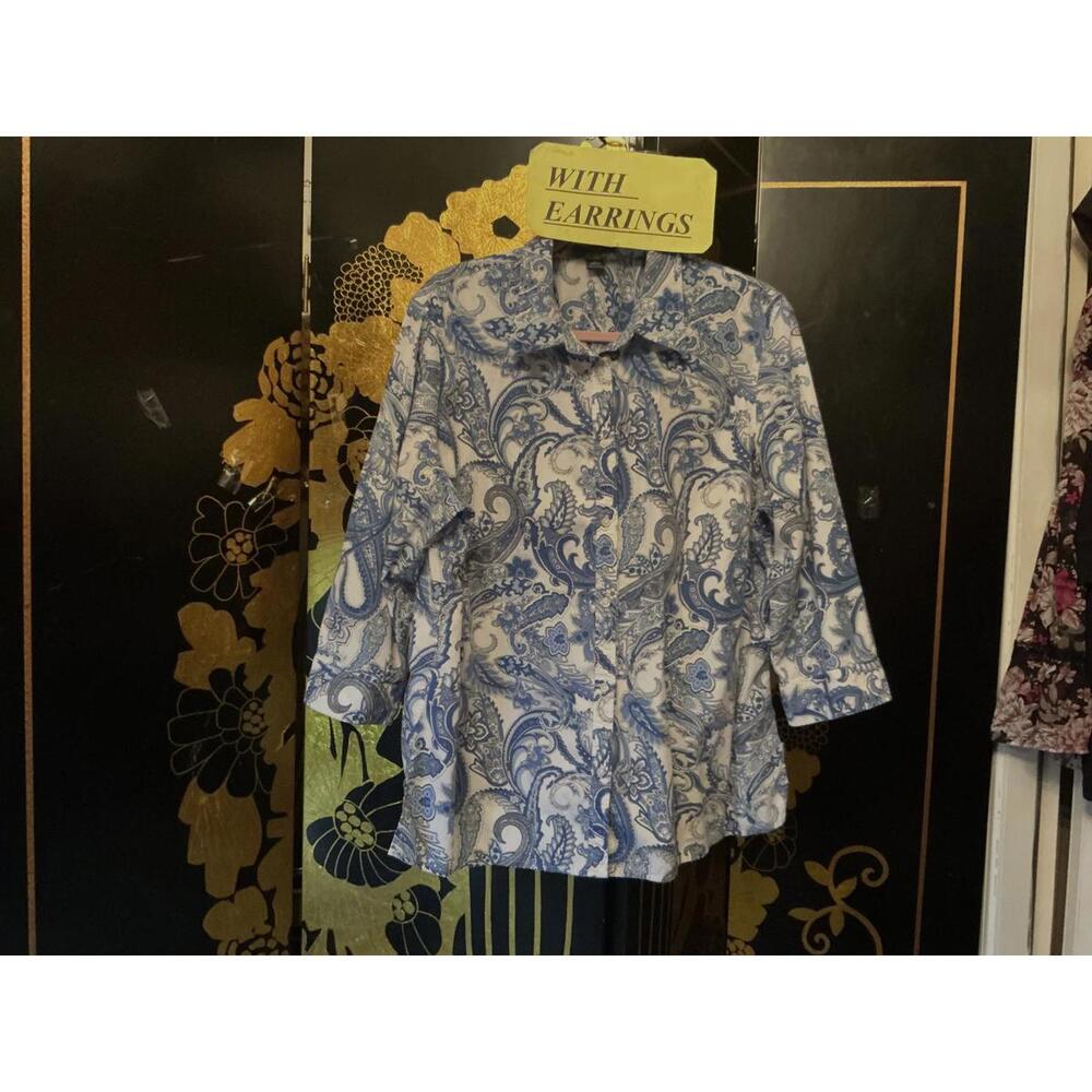 2X Chaps Blue Paisley Top & Earrings